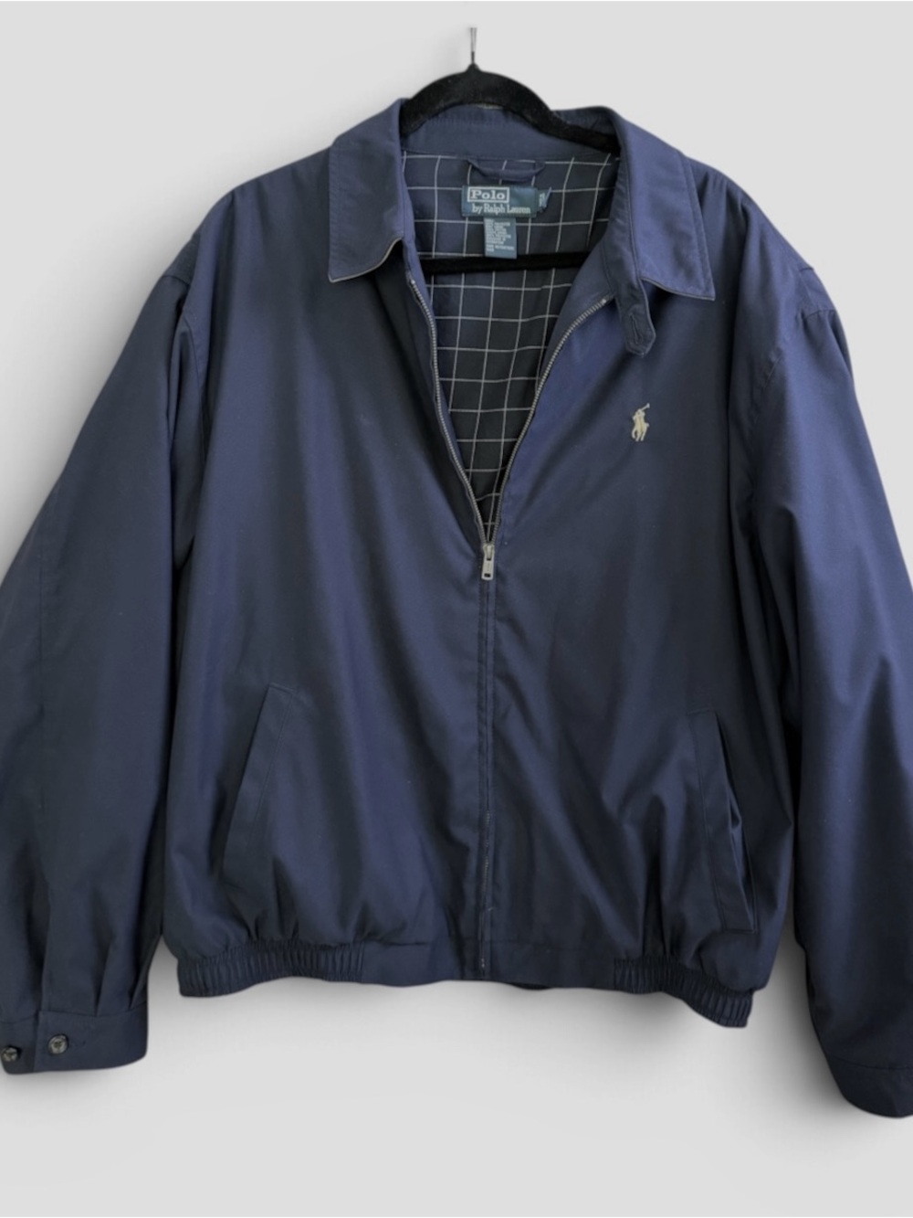 Vintage Polo Ralph Lauren Navy Plaid Lined Harrington Jacket Men’s XL